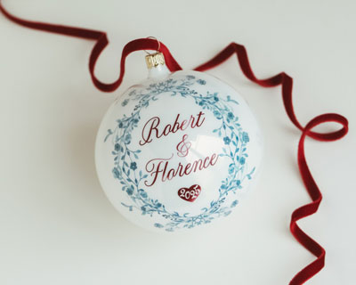 Engagement christmas bauble, Blue White Porcelain Chinoiserie